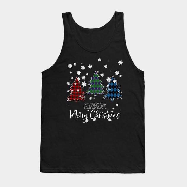 Nevada Merry Christms Buffalo Plaid Xmas Tree  Tank Top by Barnard